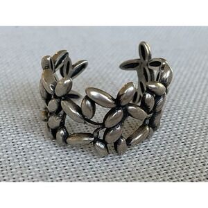 925 Sterling Silver Floral Design Open Back Ring Size 5.5 Vintage